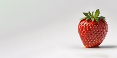 Fresh single whole strawberry isolates with copy space. photo