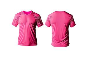 Photo realistic male pink t-shirts with copy space, front and back view.