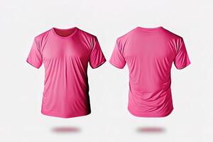 Photo realistic male pink t-shirts with copy space, front and back view.