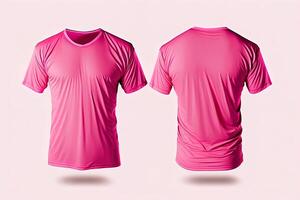 Photo realistic male pink t-shirts with copy space, front and back view.