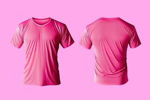 Photo realistic male pink t-shirts with copy space, front and back view.