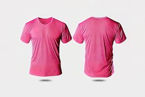 Photo realistic male pink t-shirts with copy space, front and back view.