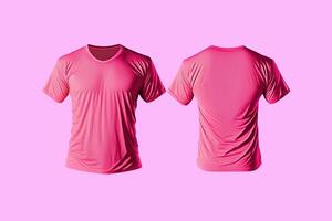 Photo realistic male pink t-shirts with copy space, front and back view.