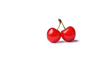 Delicious ripe sweet cherries on white background with copy space. photo