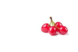 Delicious ripe sweet cherries on white background with copy space. photo