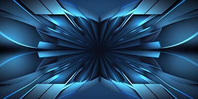 symmetrical blue tech abstract background with lines and shapes. photo