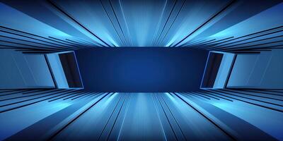 symmetrical blue tech abstract background with lines and shapes. photo