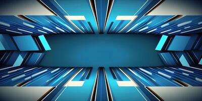 symmetrical blue tech abstract background with lines and shapes. photo