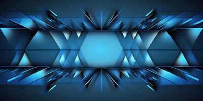 symmetrical blue tech abstract background with lines and shapes. photo