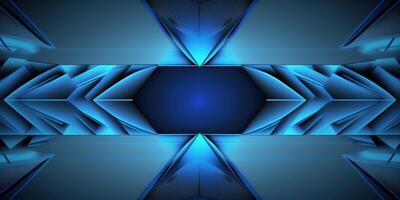 symmetrical blue tech abstract background with lines and shapes. photo