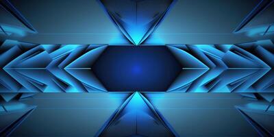 symmetrical blue tech abstract background with lines and shapes. photo