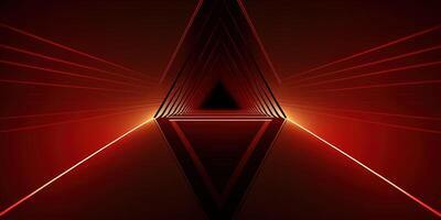 symmetrical red neon light abstract background with lines and shapes. photo