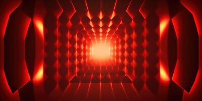 symmetrical red neon light abstract background with lines and shapes. photo