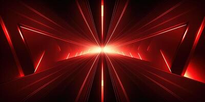 symmetrical red neon light abstract background with lines and shapes. photo