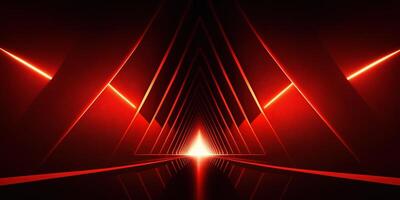 symmetrical red neon light abstract background with lines and shapes. photo