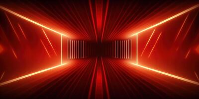 symmetrical red neon light abstract background with lines and shapes. photo