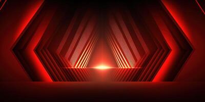 symmetrical red neon light abstract background with lines and shapes. photo