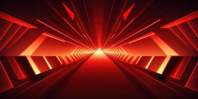 symmetrical red neon light abstract background with lines and shapes. photo