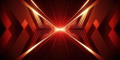 symmetrical red neon light abstract background with lines and shapes. photo