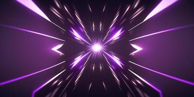 symmetrical purple tech neon light abstract background with lines and shapes. photo