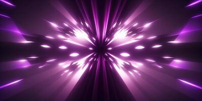 symmetrical purple tech neon light abstract background with lines and shapes. photo