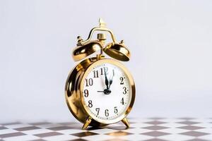 golden alarm clock on a white background. photo