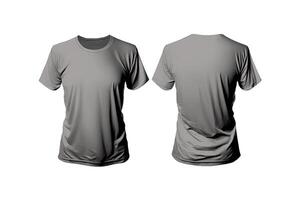 Photo realistic male grey t-shirts with copy space, front and back view.