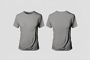 Photo realistic male grey t-shirts with copy space, front and back view.