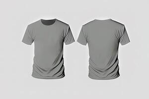 Photo realistic male grey t-shirts with copy space, front and back view.