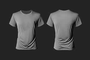 Photo realistic male grey t-shirts with copy space, front and back view.