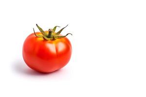 Fresh whole red tomato isolated on white background with copy space. photo