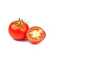 Fresh whole and sliced red tomatoes isolated on white background with copy space. photo