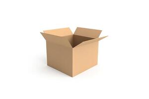 Cardboard box with opened cover isolated on white background. photo