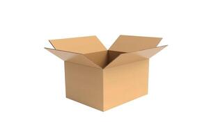 Cardboard box with opened cover isolated on white background. photo