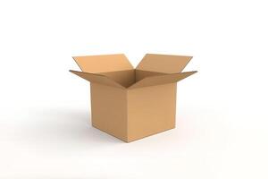 Cardboard box with opened cover isolated on white background. photo