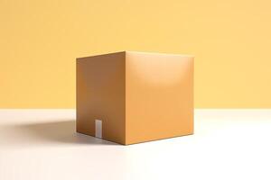 Cardboard box isolated on white and beige background. photo
