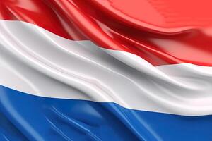 red, white and blue background, waving the national flag of Netherlands, waved a highly detailed close-up. photo