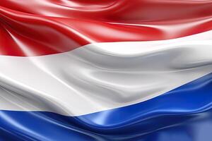 red, white and blue background, waving the national flag of Netherlands, waved a highly detailed close-up. photo