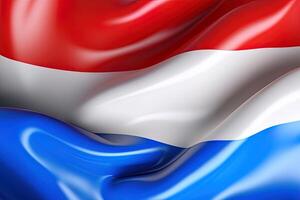 red, white and blue background, waving the national flag of Netherlands, waved a highly detailed close-up. photo