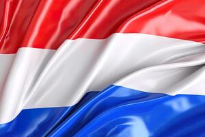 red, white and blue background, waving the national flag of Netherlands, waved a highly detailed close-up. photo