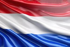 red, white and blue background, waving the national flag of Netherlands, waved a highly detailed close-up. photo