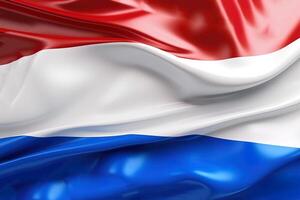 red, white and blue background, waving the national flag of Netherlands, waved a highly detailed close-up. photo