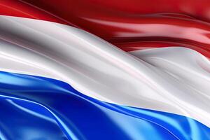 red, white and blue background, waving the national flag of Netherlands, waved a highly detailed close-up. photo