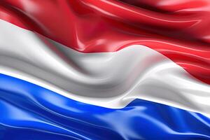 red, white and blue background, waving the national flag of Netherlands, waved a highly detailed close-up. photo