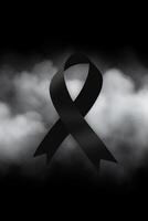 Black mourning ribbon with a dark smoke background. photo