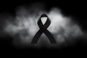 Black mourning ribbon with a dark smoke background. photo