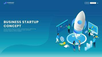 Start Up Business website or landing page design with illustration of business people working on company project launch and success or financial growth concept. vector