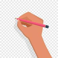 Hand holding pencil ready to write, isolated. Vector illustration