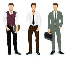Men in stylish clothes. Set of businessmen. Detailed male characters. Vector illustration
