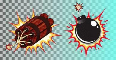 Set of comic style bomb and dynamite. Vector illustration